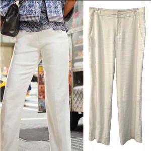 Cabi 8 Wide Leg Linen Blend Angel Trousers $129 Mid Rise Flowy Pants White Ivory